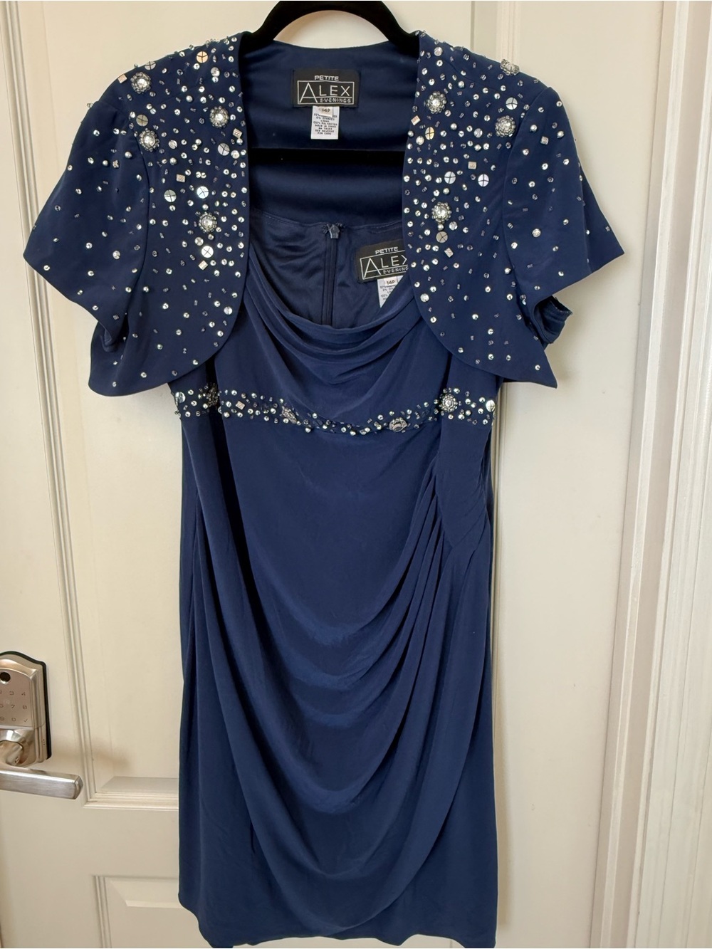 Alex Evenings Navy Midi Dress with Beaded Waistband
